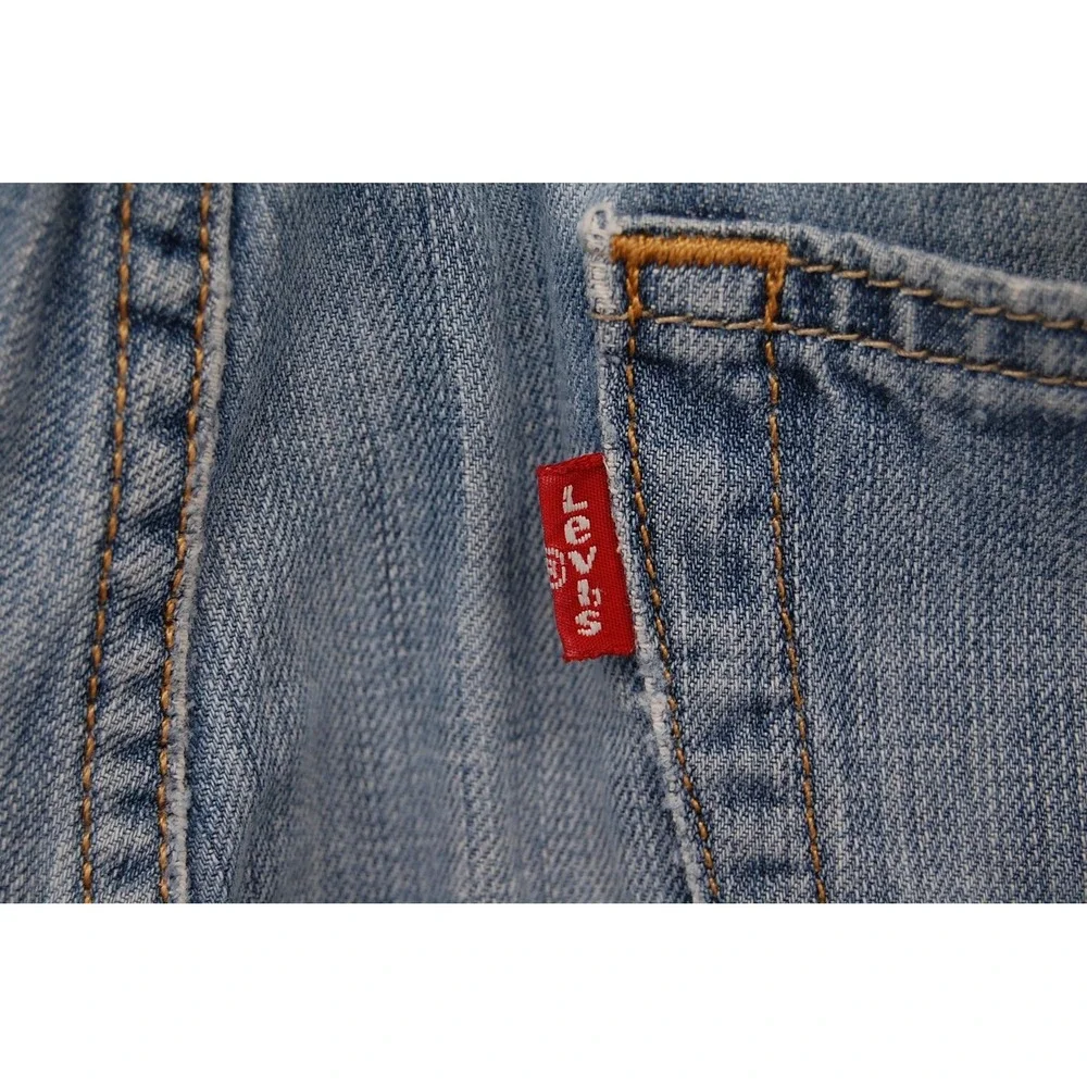 Levis 505 Jeans Mens 33x32 Light Blue Straight Leg Distressed Zip Fly 00505-0235
